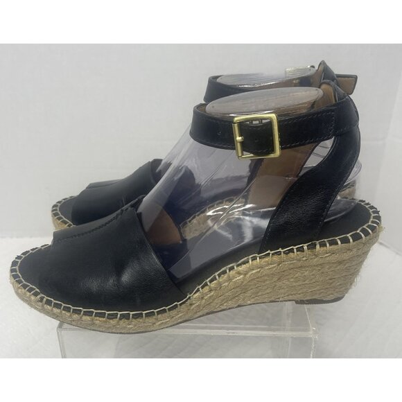 Clarks Black Leather Petrina Selma Ankle Strap Wedge Open Toe Sandal 8M - Picture 2 of 10